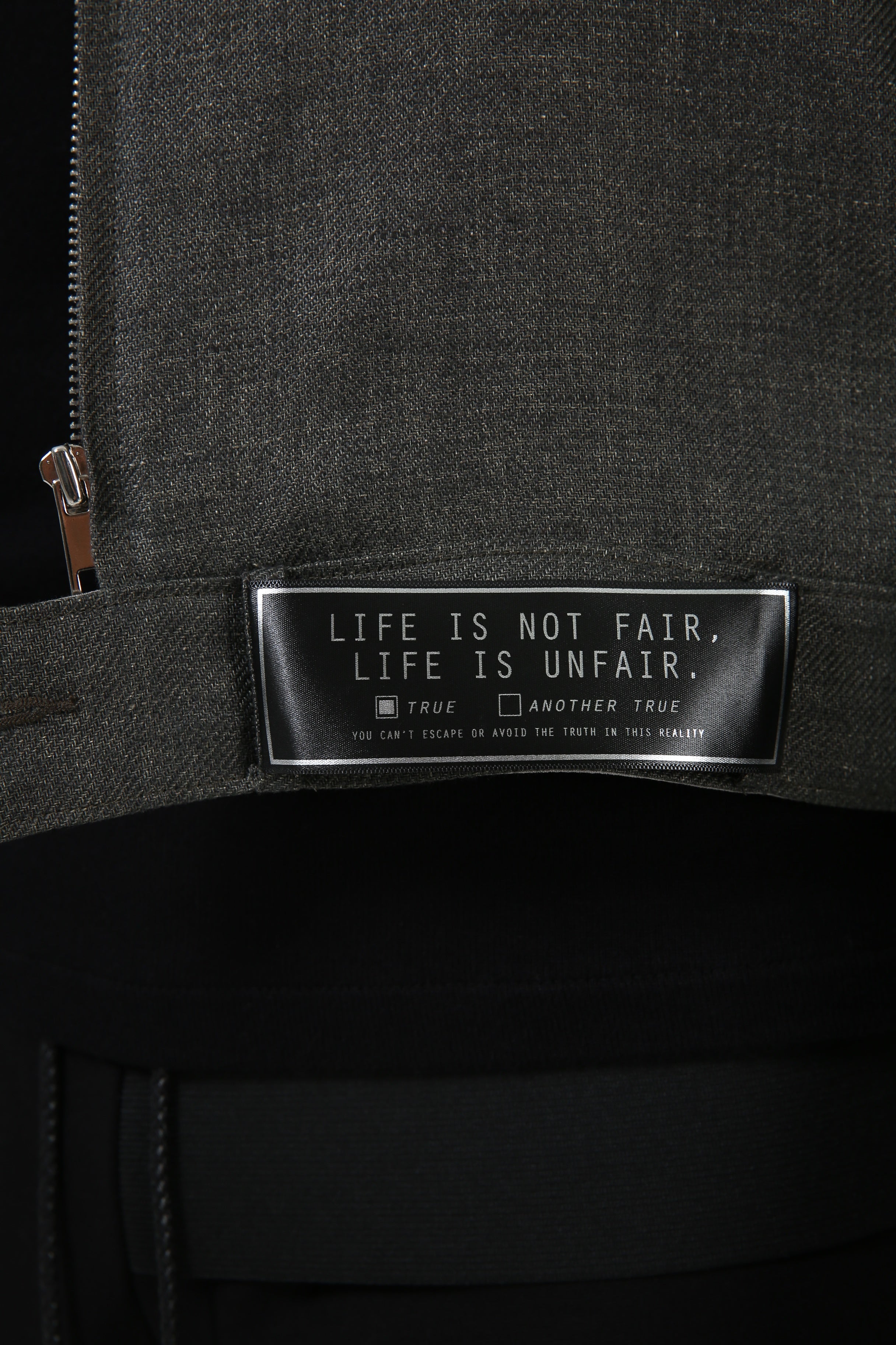 "LIFE IS NOT FAIR" LINEN ZIP JACKET